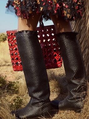 Christian Dior woven Black Over the Knee Boots